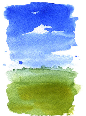 Summer landscape. Watercolor illustrationの写真素材