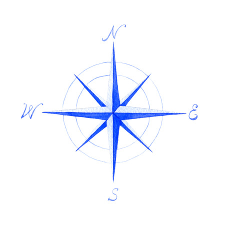 Watercolor illlustration of compass on white backgroundの写真素材