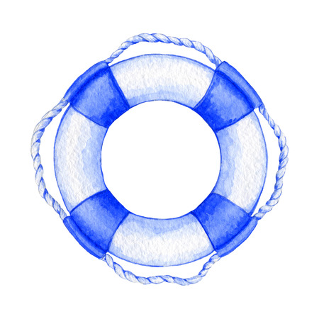 Watercolor illustration of lifebuoy on white backgroundの写真素材