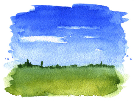 Summer landscape  Watercolor illustrationの写真素材