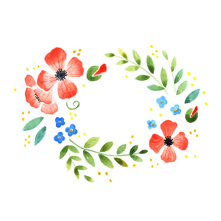 Watercolor floral decorative element on a white backgroundの写真素材