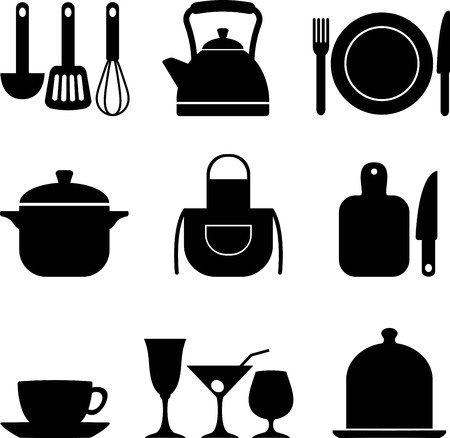 Set of nine vector icons of kitchen. EPS 10のイラスト素材
