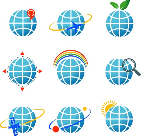 Collection of 9 vector icons with globeのイラスト素材