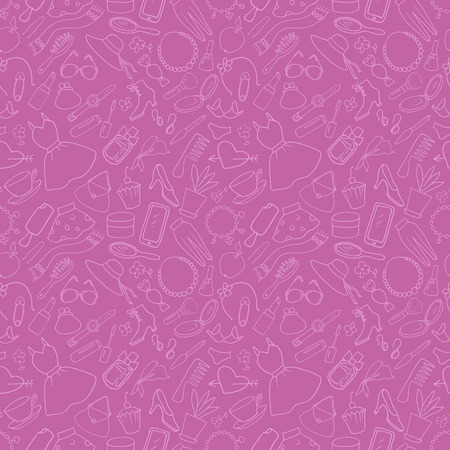 Girl's pink seamless background. Hand-drawnの写真素材