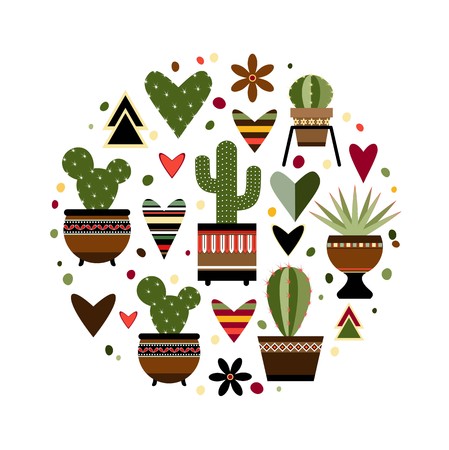 illustration of a cactus encased in a circle. Vector illustration.のイラスト素材