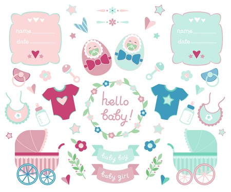 Collection of design elements for the birth of the baby. Eps 10のイラスト素材