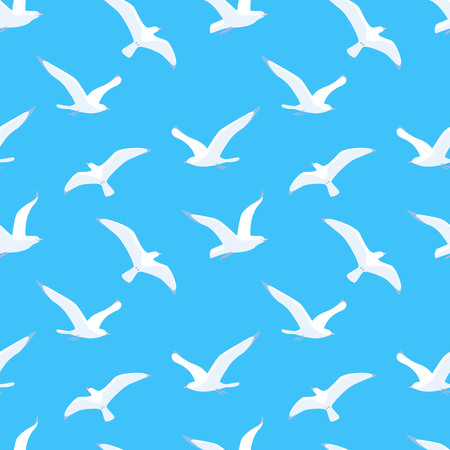 Seamless pattern with sea gulls flying in blue sky.の写真素材