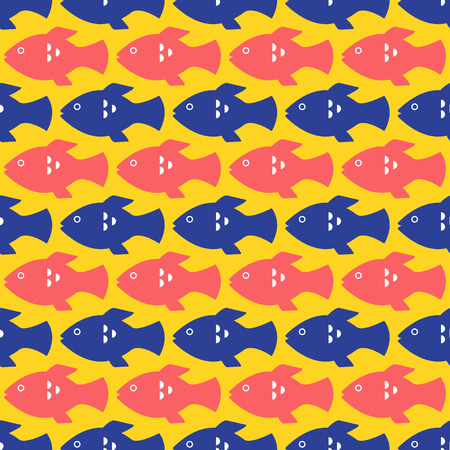 Yellow seamless background with blue an red fishの写真素材