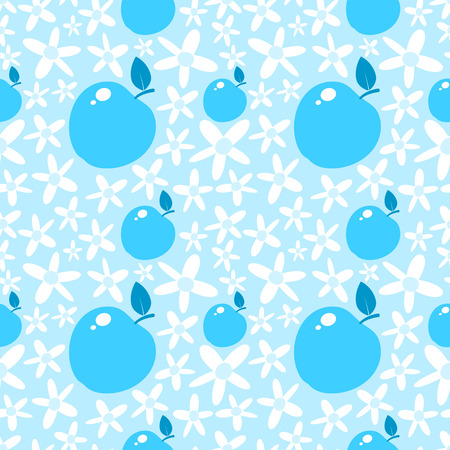 Light blue seamless pattern with apples and daisiesの写真素材