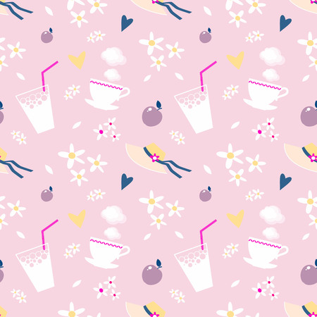 Pink seamless pattern with graphic elements on a summer themeの写真素材