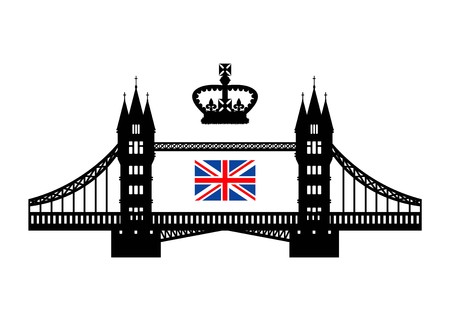 Vector illustration symbolizing the UK. Tower bridge, royal crown and flag. Eps 10のイラスト素材