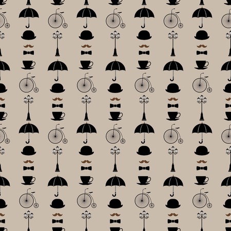 Seamless beige background with black retro elementsの写真素材