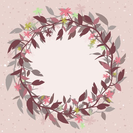 Pink vector background with a round floral frame in the form of a wreath. Eps 10のイラスト素材