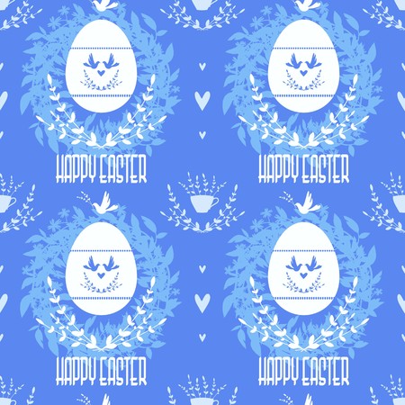 Easter blue seamless pattern in vintage style.の写真素材