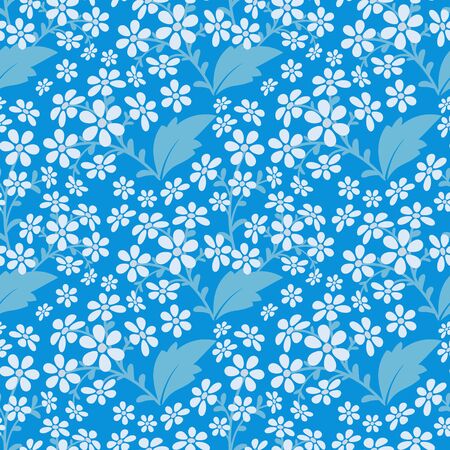 Blue seamless pattern with many small white flowersの写真素材