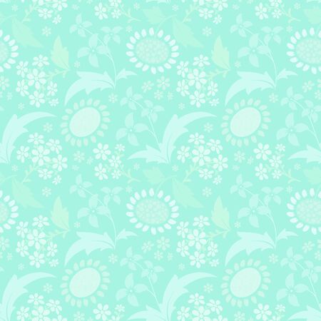 Turquoise seamless pattern with a set of stylized floral elements.の写真素材