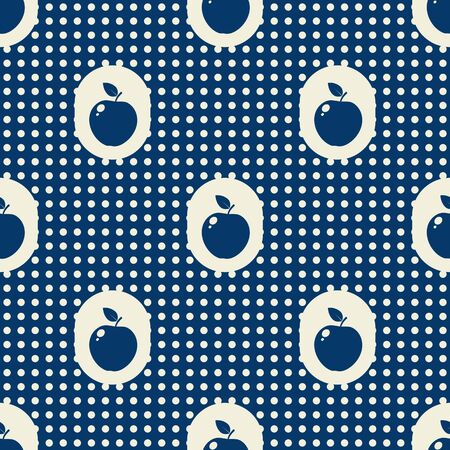 Blue white polka dot seamless jpeg pattern with apples.の写真素材
