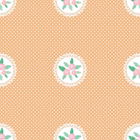 Yellow white polka dot seamless jpeg pattern with floral elementsの写真素材