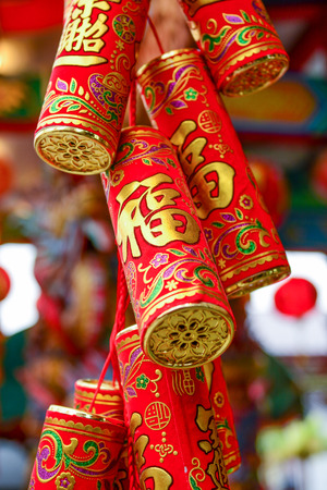 Firecrackers in the festival of Chinaの写真素材