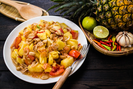 Pineapple Salad (Som-tums Pineapple): Pineapple Salad Menu for healthy food of Thai people. This Pineapple salad is a refreshing side that goes with any dinner! It's super simple.の写真素材