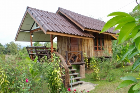 Created and small lodges temporarily  Most are made of wood, Thailand style のeditorial素材