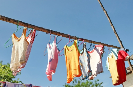 Washing laundry in the countryside  の写真素材