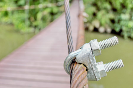 Pinned with wooden rope bridge across the river
