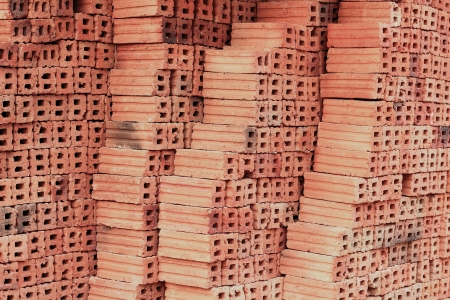 bricks used in the construction are made of earth, water, fire and burned up with the heatの写真素材