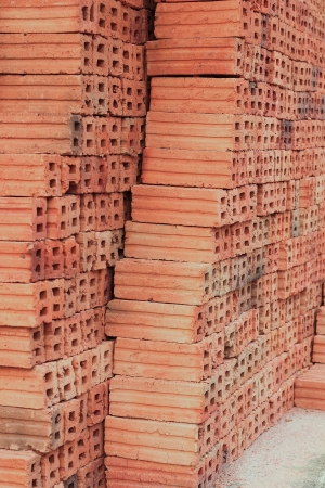 bricks used in the construction are made of earth, water, fire and burned up with the heatの写真素材