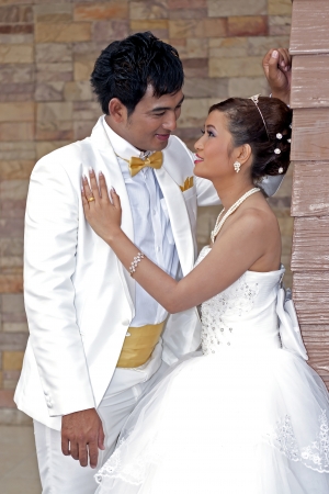 Love, marriage, married couples to start happy young smiling laughterの写真素材