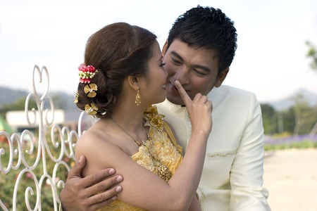 Love, marriage, married couples to start happy young smiling laughterの写真素材