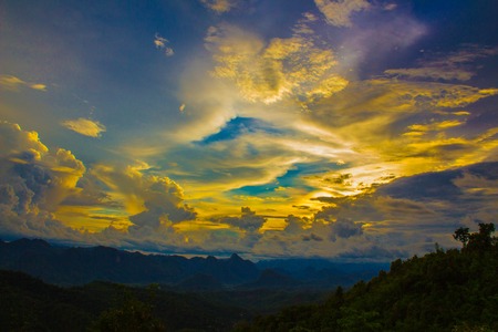 Mountains and cloudy skies calming colors supremely fascinatingの写真素材
