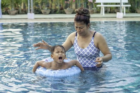 started training pool, a tense excitement fearの写真素材