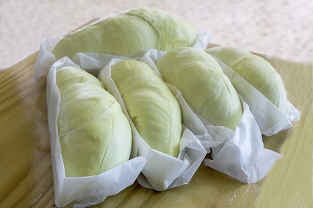 King of fruits, durian on white background with clipping pathの写真素材