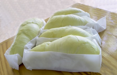 King of fruits, durian on white background with clipping pathの写真素材