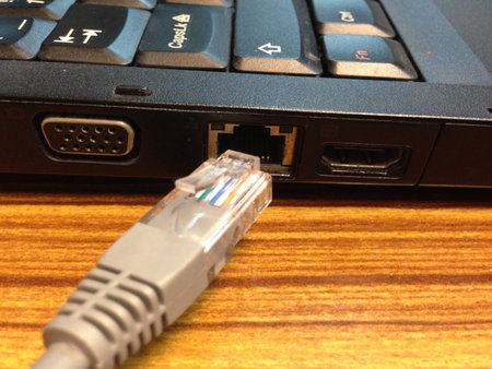 Connect cable LAN with computer notebook 