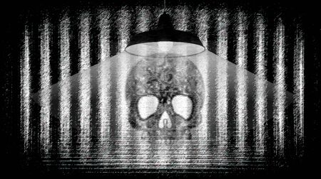 Dark background and a symbol of death in the middle.の写真素材
