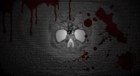 Dark background and a symbol of death in the middle.の写真素材