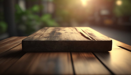 Empty wooden table in cafe with bokeh background. 3d renderingの素材