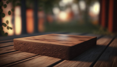 Wooden platform on a wooden background. 3d render illustration.の素材