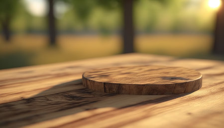 Wooden round stand on the table in the cafe. 3d renderingの素材