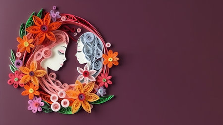Beautiful woman face in floral wreath. 3d illustration. Mothers Day Concept.の素材