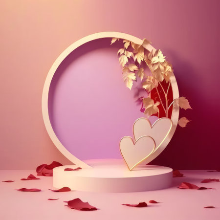 3d render of Valentine's Day background with heart and rose petalsの素材