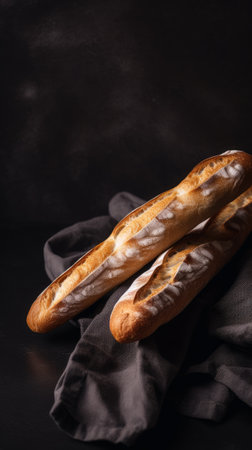 French baguettes on a dark background. Selective focus.の素材