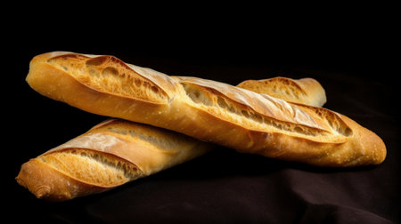 French baguettes on a black background. french baguetteの素材