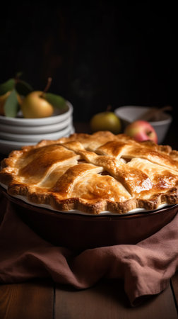 Homemade apple pie on a dark background. Selective focus.の素材