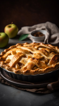 Homemade apple pie on dark background. Selective focus. rustic style.の素材