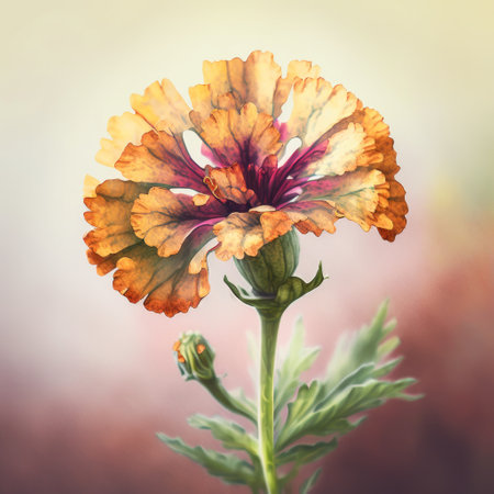 Vintage photo of beautiful marigold flower in spring time.の素材