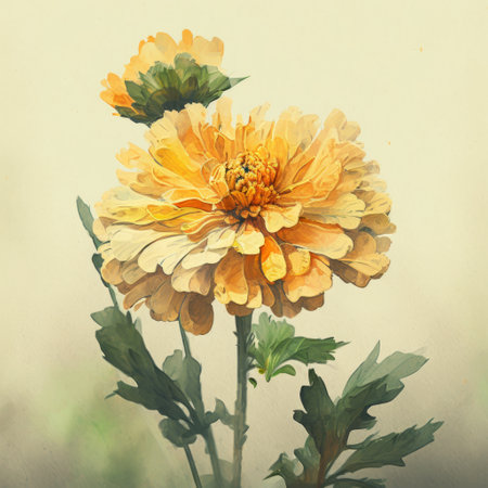 yellow marigold flower with filter effect retro vintage styleの素材