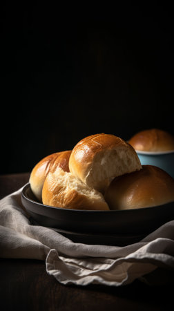 Bread buns on dark background. Shallow dof.の素材